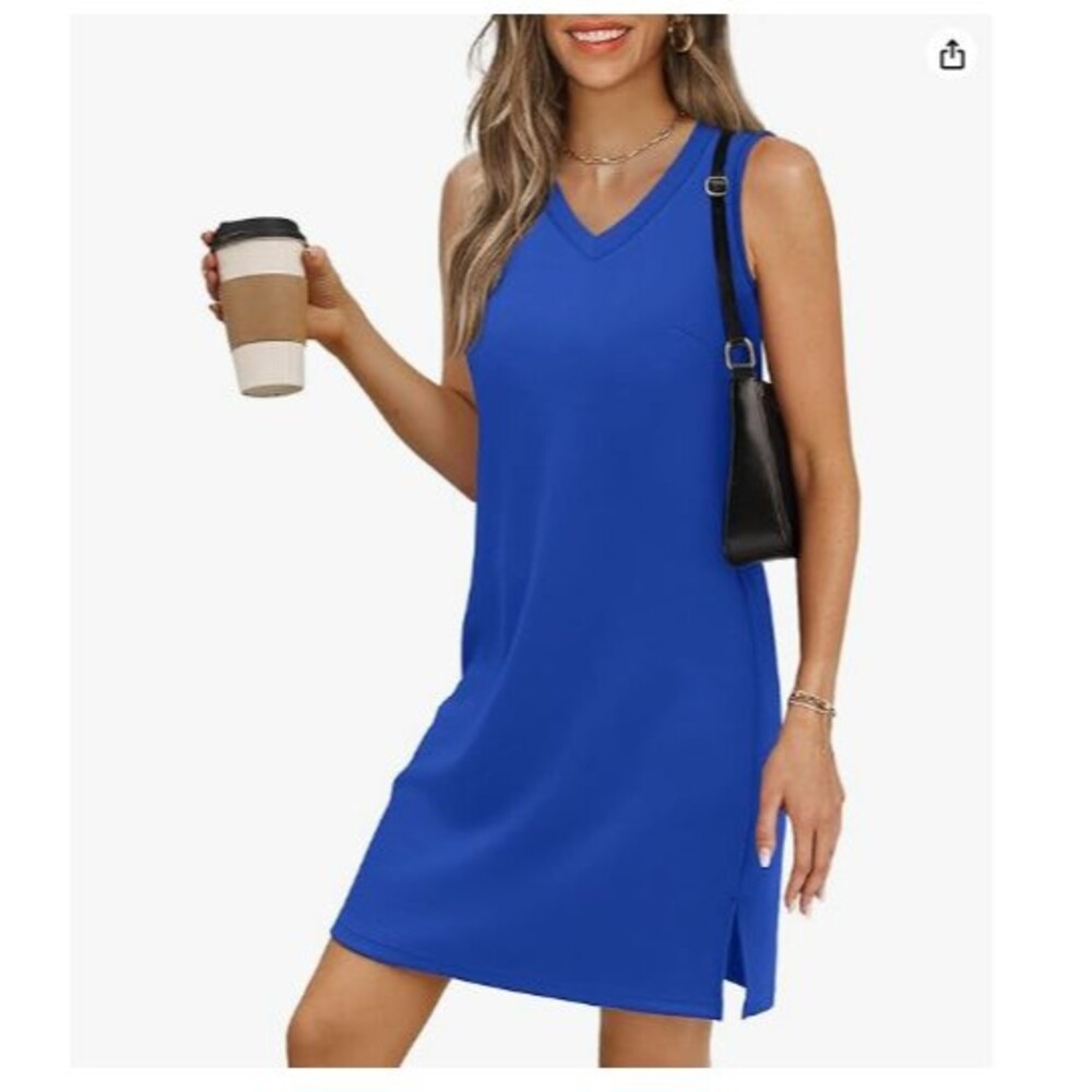 Women's Beach Short Dress Sleeveless Sundress LARGE Royalblue NWT Soft